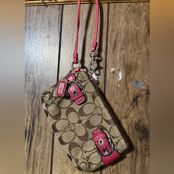 Coach Brown and Pink Signature Wristlet